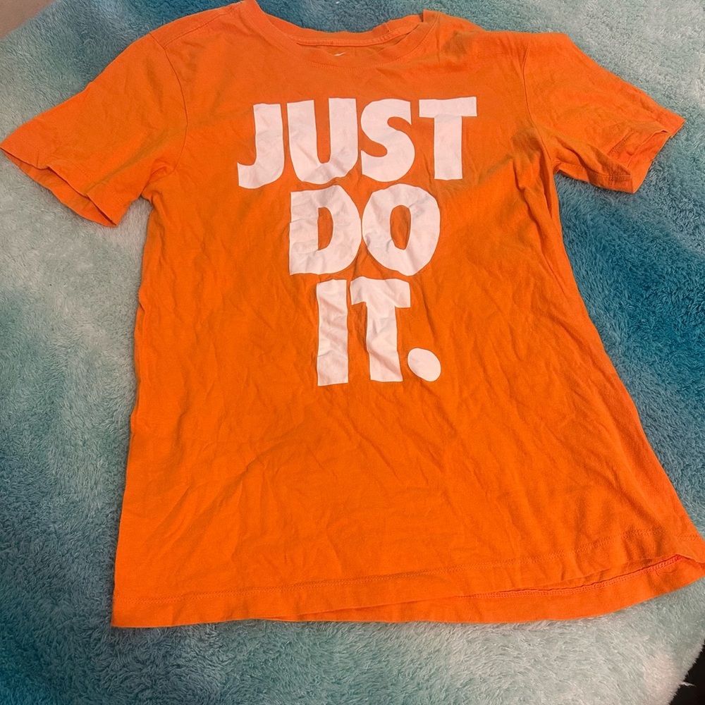 🔥 Nike JUST DO IT Slogan Tee Shirt BRIGHT ORANGE Men's SMALL🔥